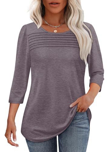 European And American Ladies Autumn And Winter Round Neck Three-quarter Sleeve Chest Tuck Line Peplum Top